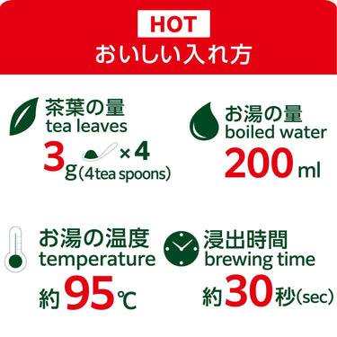お茶の抽出量と温度・時間の目安