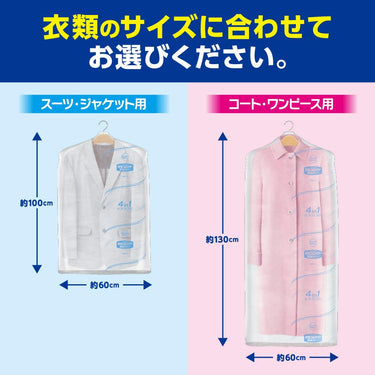 衣類カバーのサイズ目安を示す図