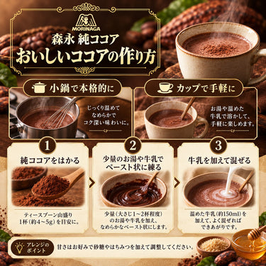 純ココアを使ったココアの作り方を紹介する画像