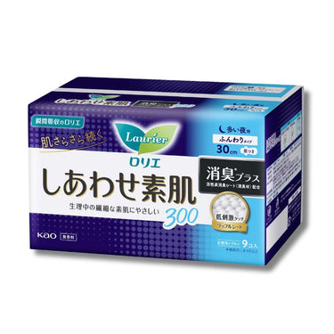 로리에 행복한 맨살 소취 플러스 30cm [특히 양이 밤용/푹신한 타입/날개형] 생리대